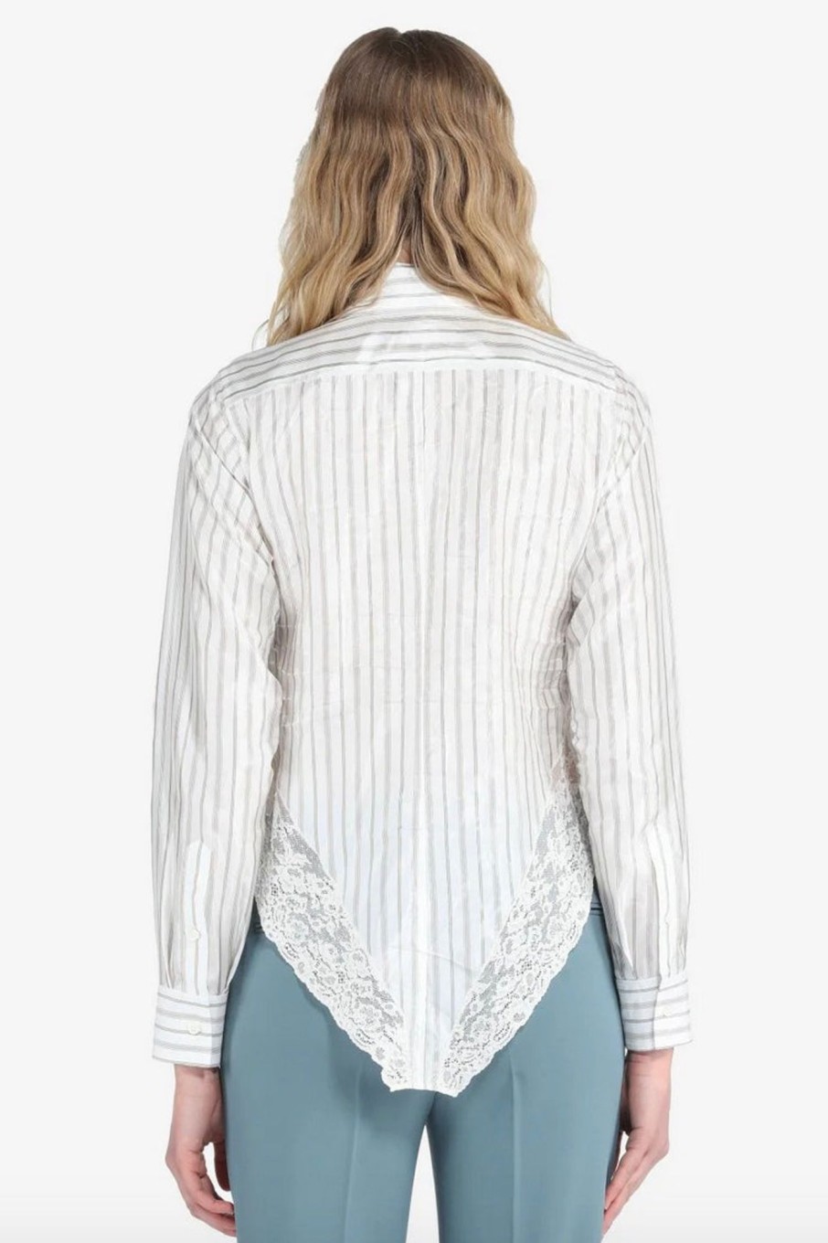 Women No.21 Tops | No.21-Pin Stripe Collared Shirt With Lace Trim: White Multi