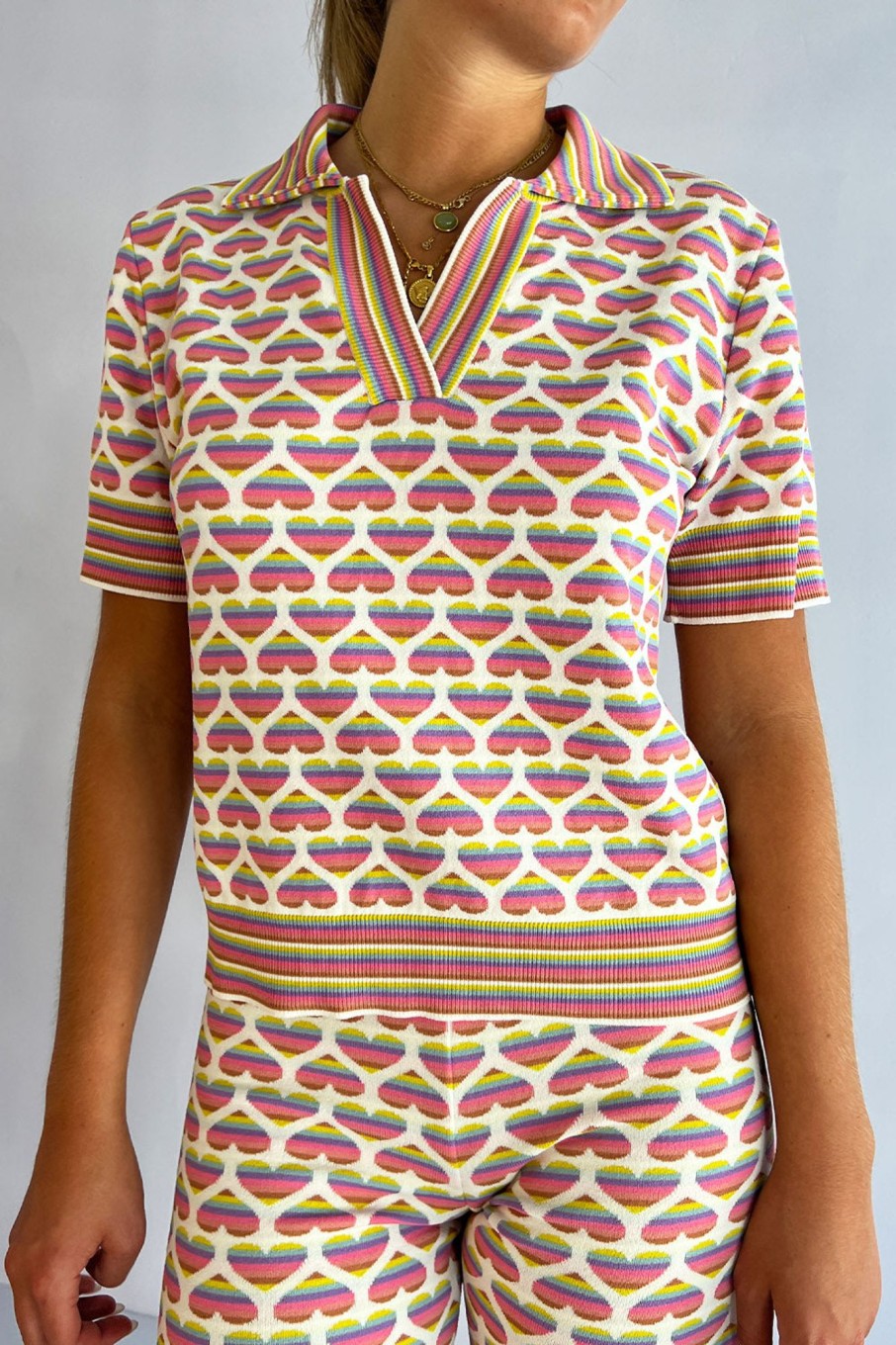 Women Marco Rambaldi Tops | Marco Rambaldi-Rainbow Heart Knitted Polo: Multicolor