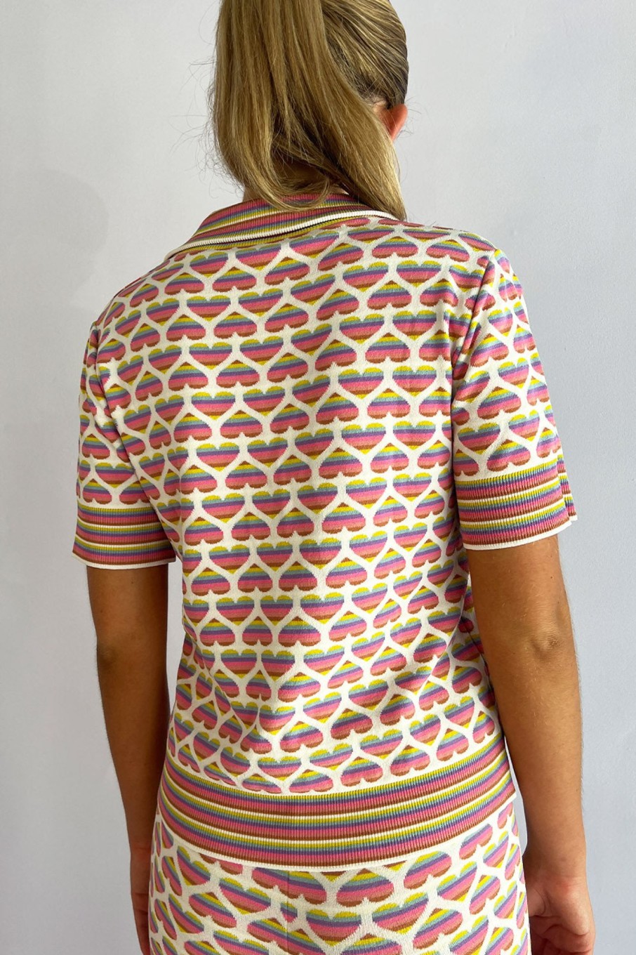 Women Marco Rambaldi Tops | Marco Rambaldi-Rainbow Heart Knitted Polo: Multicolor