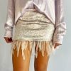 Women Collina Strada Skirts | Collina Strada-Feather Mini Skirt: Blush Jacquard