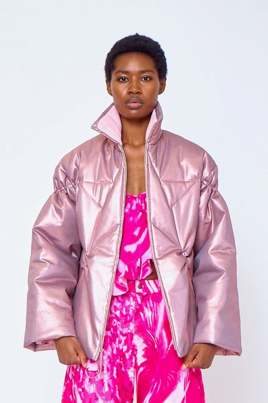 Women Collina Strada Outerwear | Collina Strada-Star Puffer: Metallic Blush