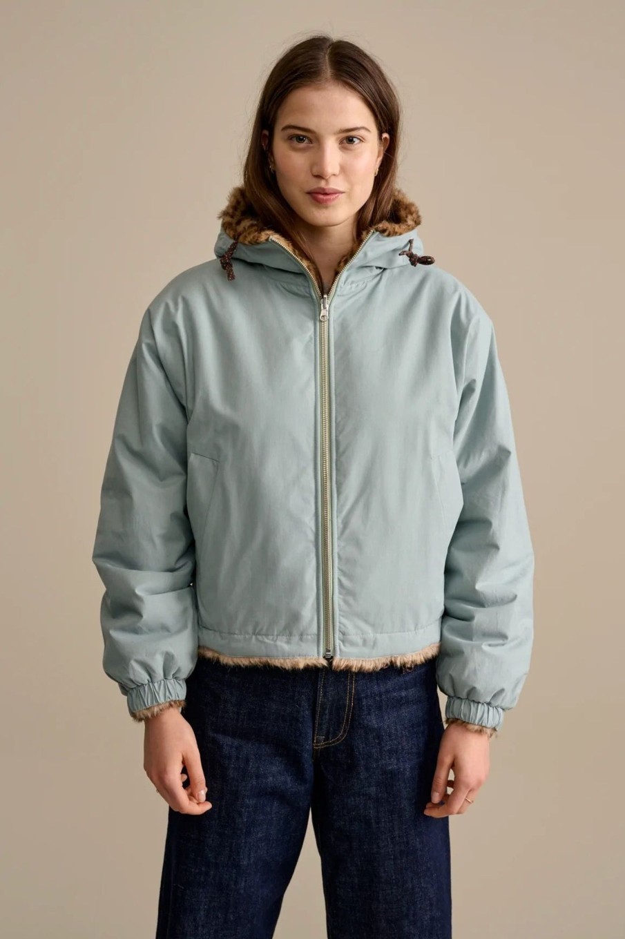 Women Bellerose Outerwear | Bellerose-Loud Jacket: Rain Blue/ Animal Print