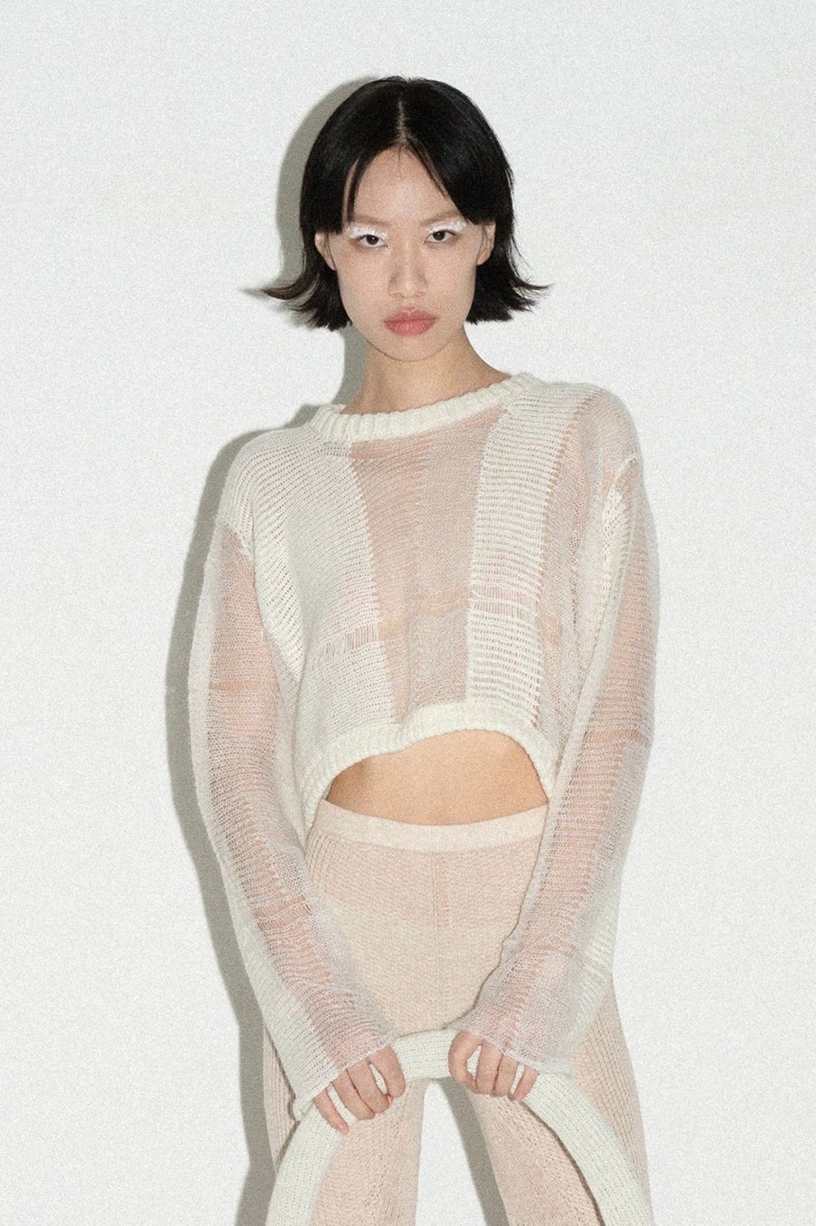 Women July Li Sweaters | July Li-Block Cropped Sweater: White