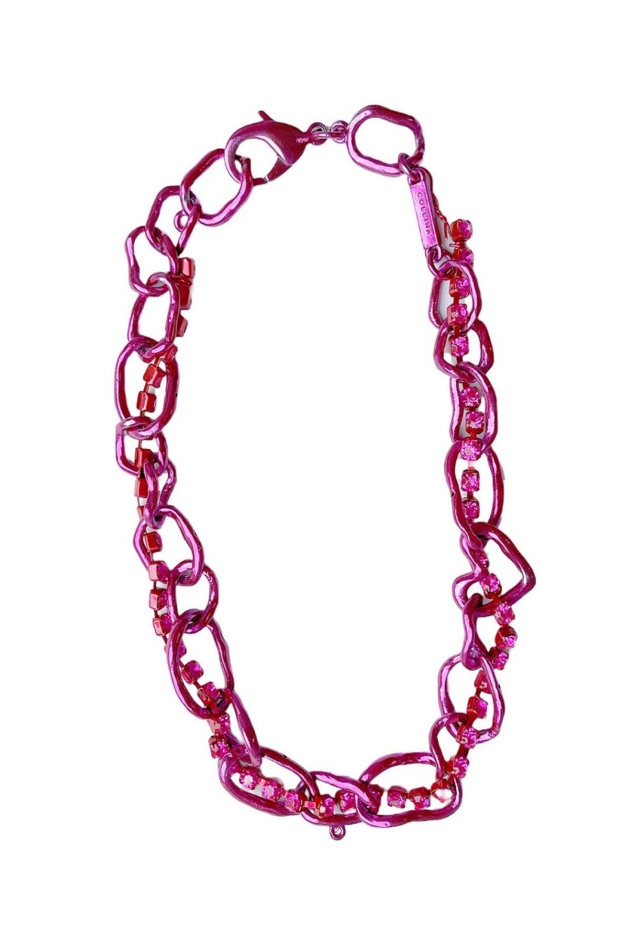 Women Collina Strada Jewelry | Collina Strada-Rhinestone Crushed Chain Necklace: Metallic Pink