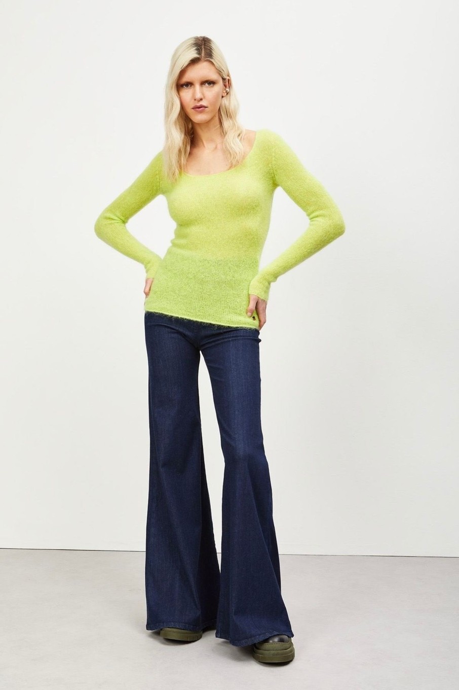 Women Ottod'ame Tops | Ottod'Ame-Mohair Blend Pullover: Florescent Green