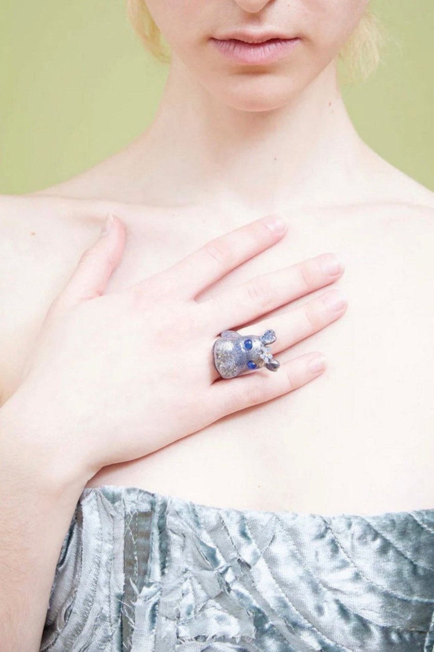 Women Collina Strada Jewelry | Collina Strada-Hippo Ring: Ice Blue Speck