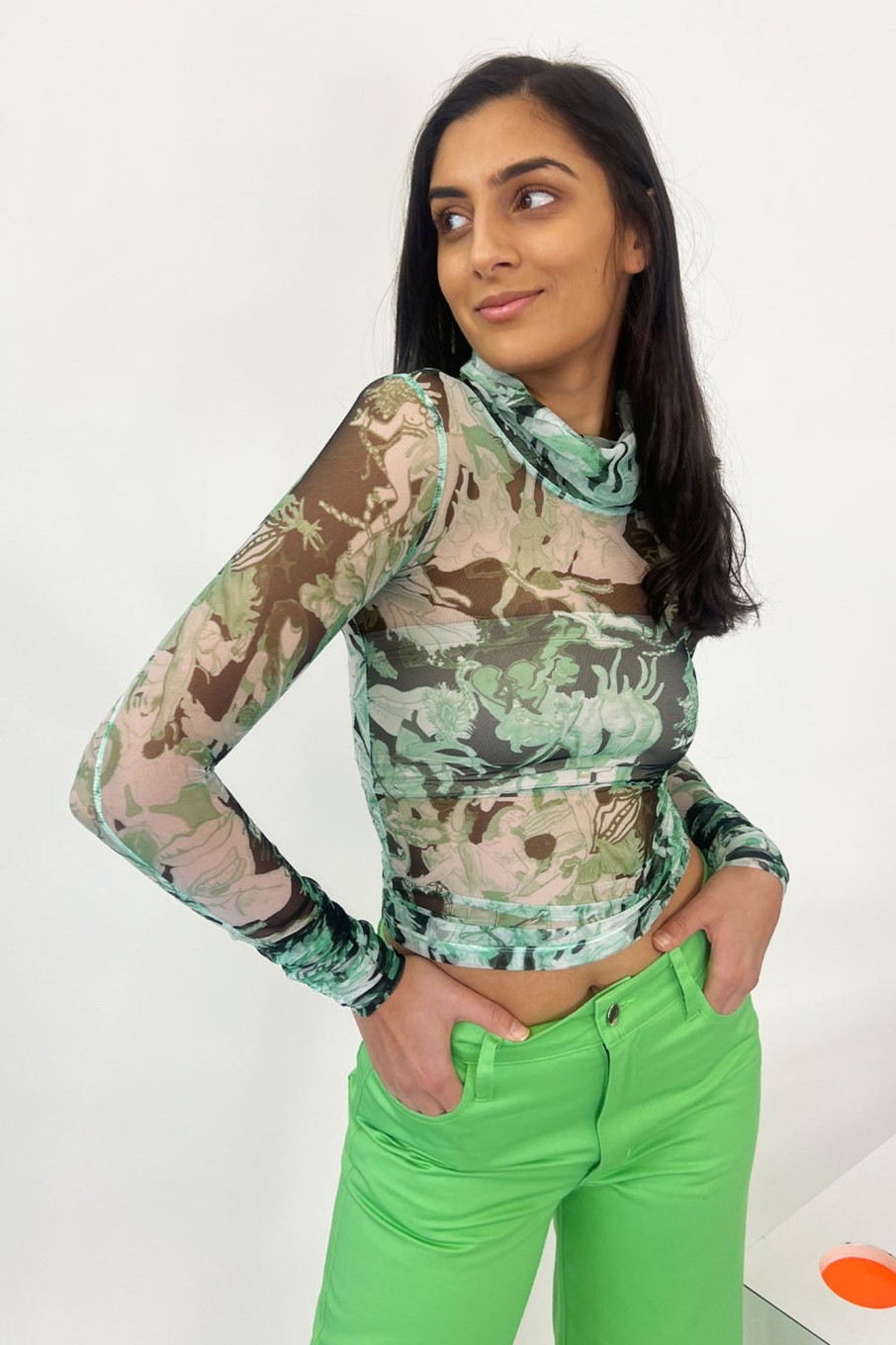 Women Marco Rambaldi Tops | Marco Rambaldi-Second Skin Turtleneck: Green Collage