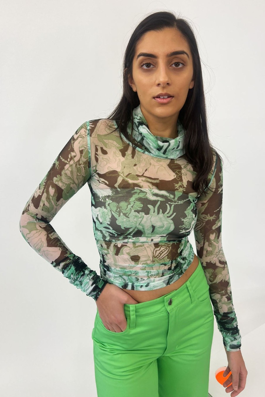 Women Marco Rambaldi Tops | Marco Rambaldi-Second Skin Turtleneck: Green Collage