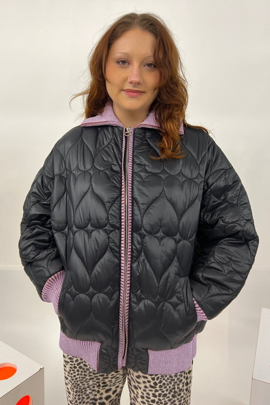 Women Marco Rambaldi Outerwear | Marco Rambaldi-Quilted Hearts Jacket: Black