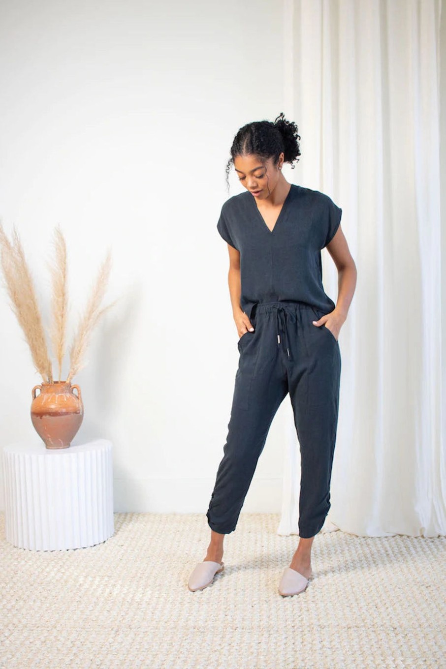 Women Natalie Busby Pants & Shorts | Natalie Busby-Slim Slouch Pant: Pacific Blue