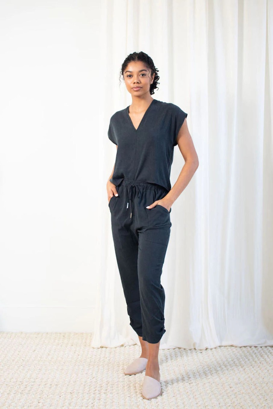 Women Natalie Busby Pants & Shorts | Natalie Busby-Slim Slouch Pant: Pacific Blue