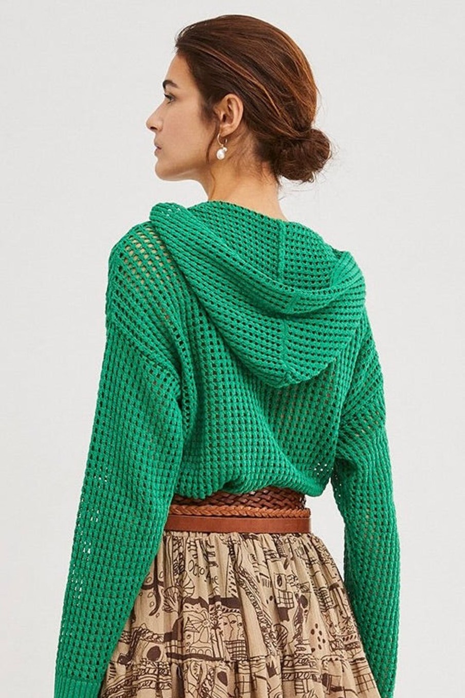 Women Ottod'ame Sweaters | Ottod'Ame-Crochet Cherry Hoodie: Forest Green