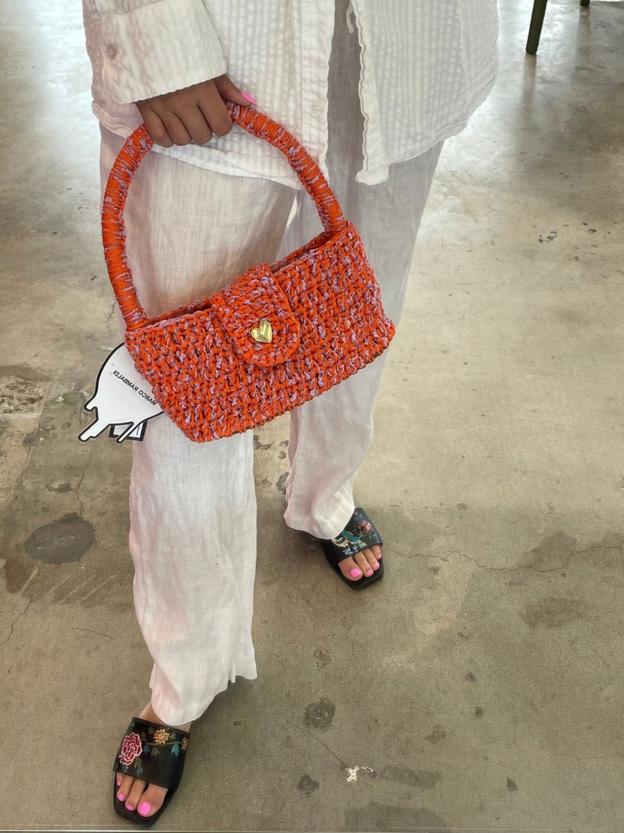 Women Marco Rambaldi Bags | Marco Rambaldi-Knitwear Baguette Bag: Orange