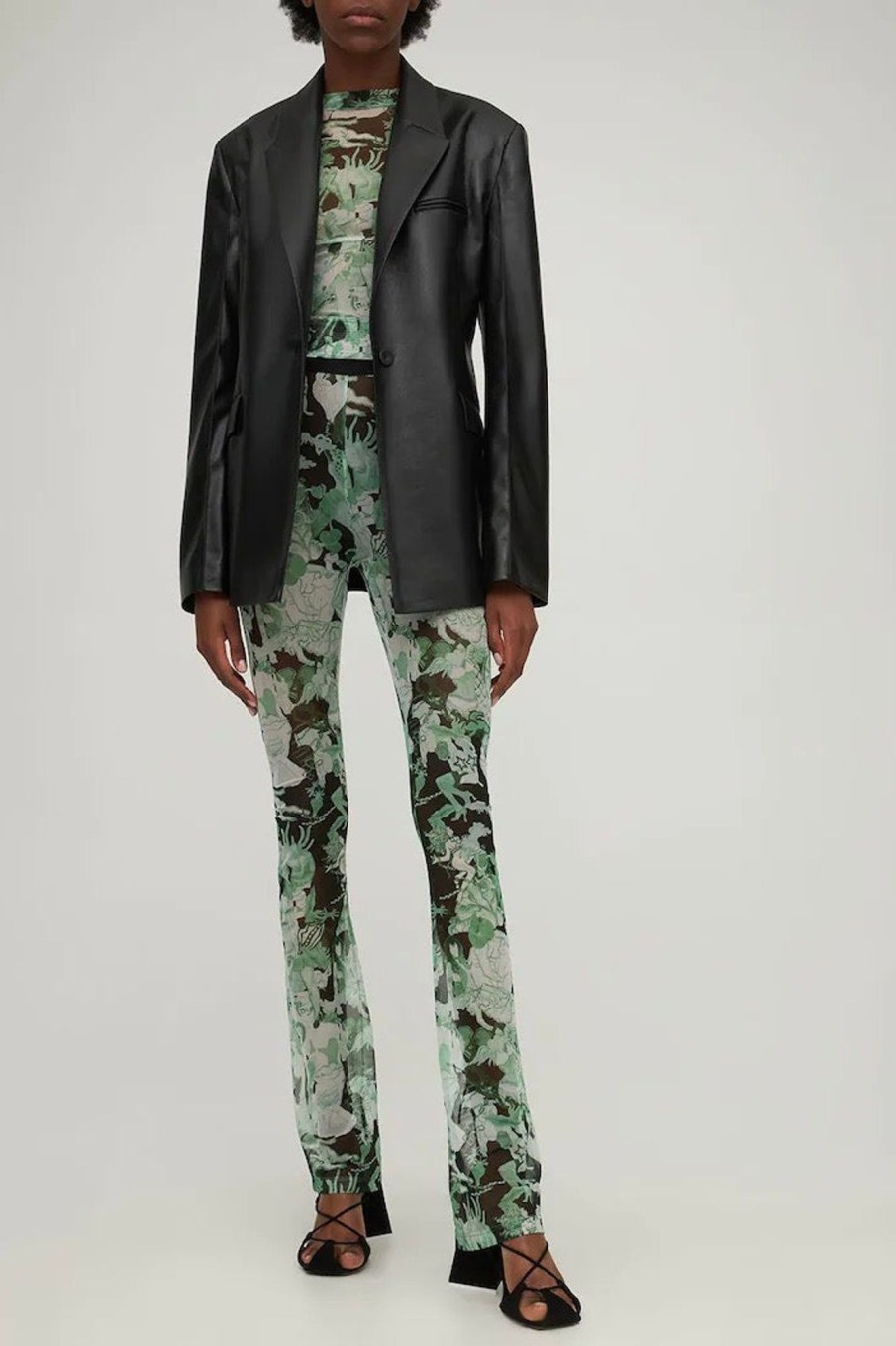 Women Marco Rambaldi Pants & Shorts | Marco Rambaldi-Second Skin Wide Leg Trousers: Green Collage