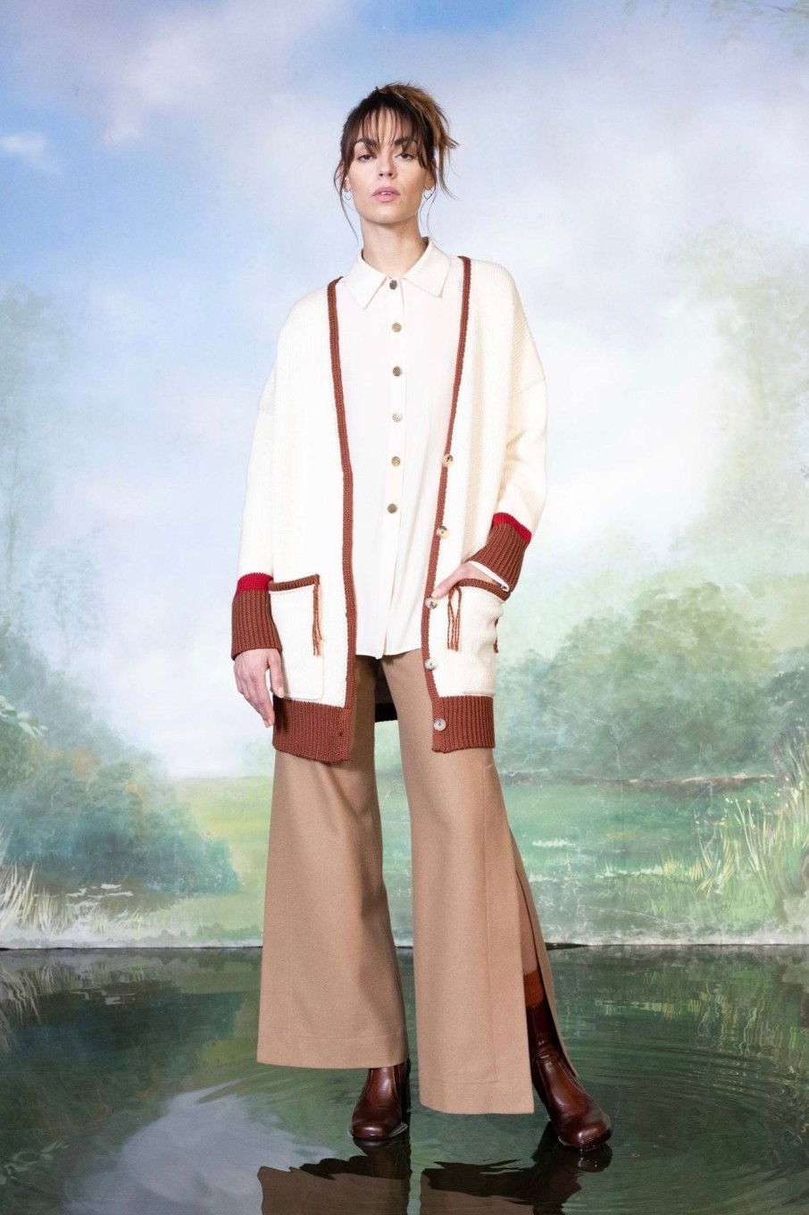 Women Benjamin Benmoyal Pants & Shorts | Benjamin Benmoyal-Side Slit Trousers: Camel