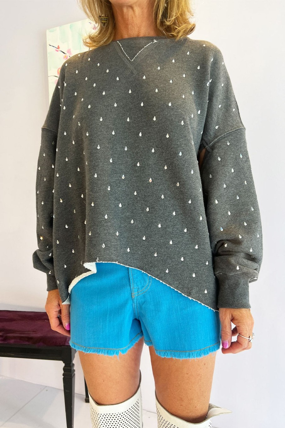 Women No. 21 Sweaters | No. 21-Crystal Embellished Cutout Sweatshirt: Grey