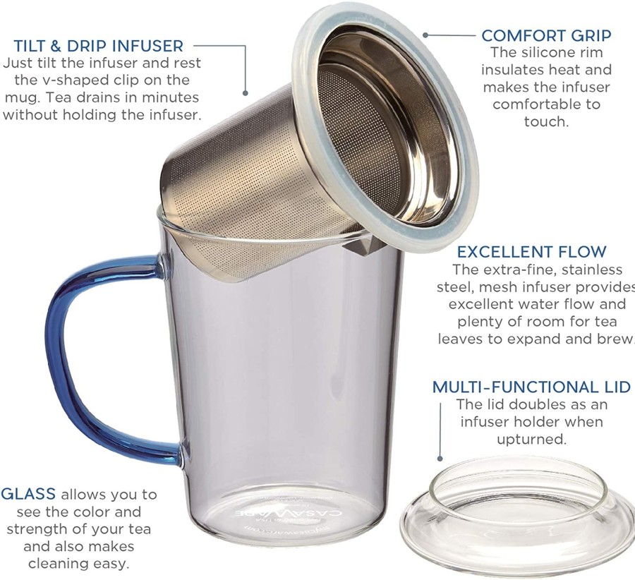 Lifestyle casaWare | Casaware-Glass Tea Infuser Mug: Blue Handle