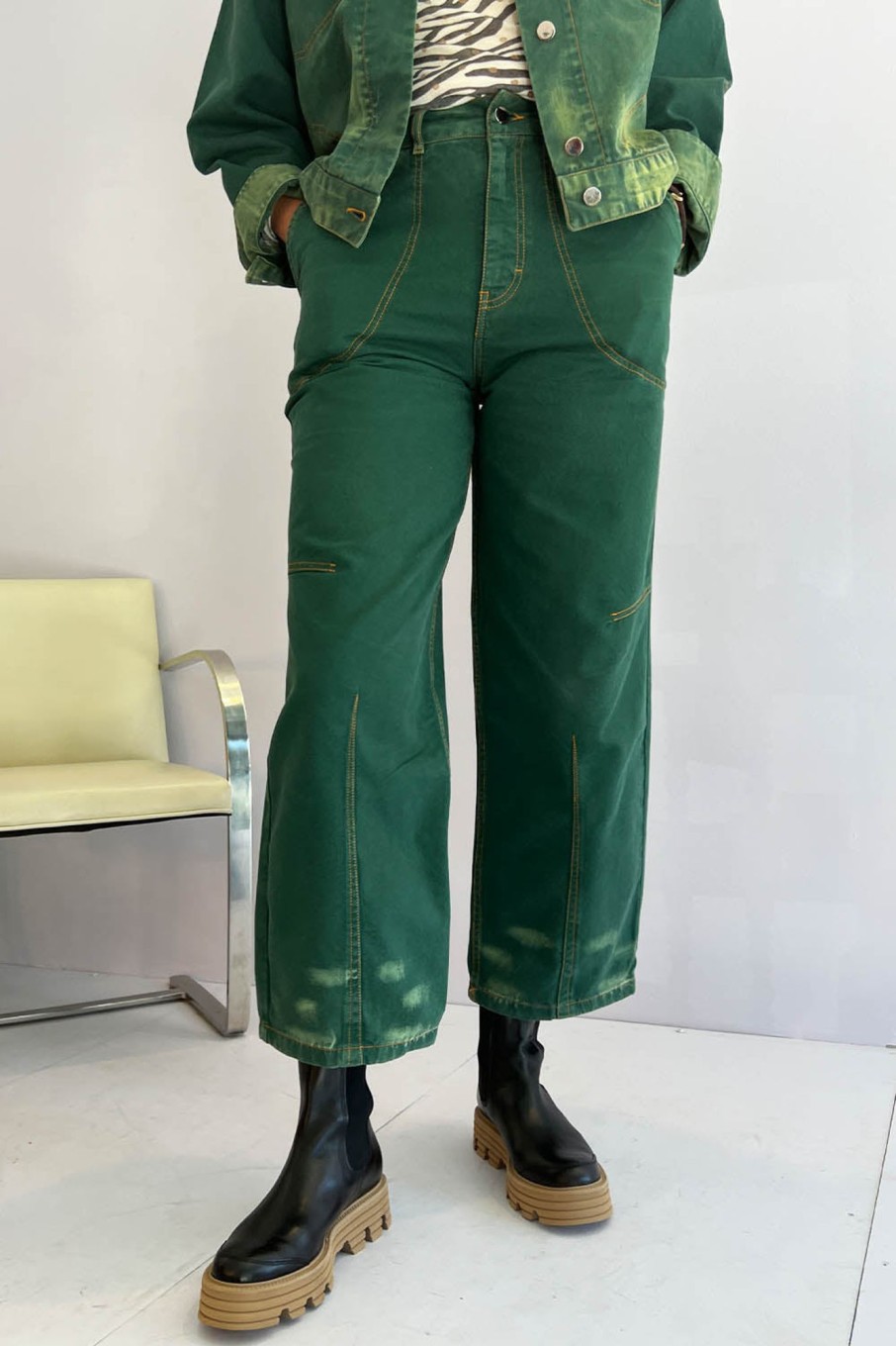 Women Le Cavalier Pants & Shorts | Le Cavalier-Wide Leg Jeans: Green Wash