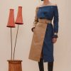 Women Thebe Magugu Outerwear | Thebe Magugu-Off Shoulder Bi-Color Trench Coat: Beige/Blue