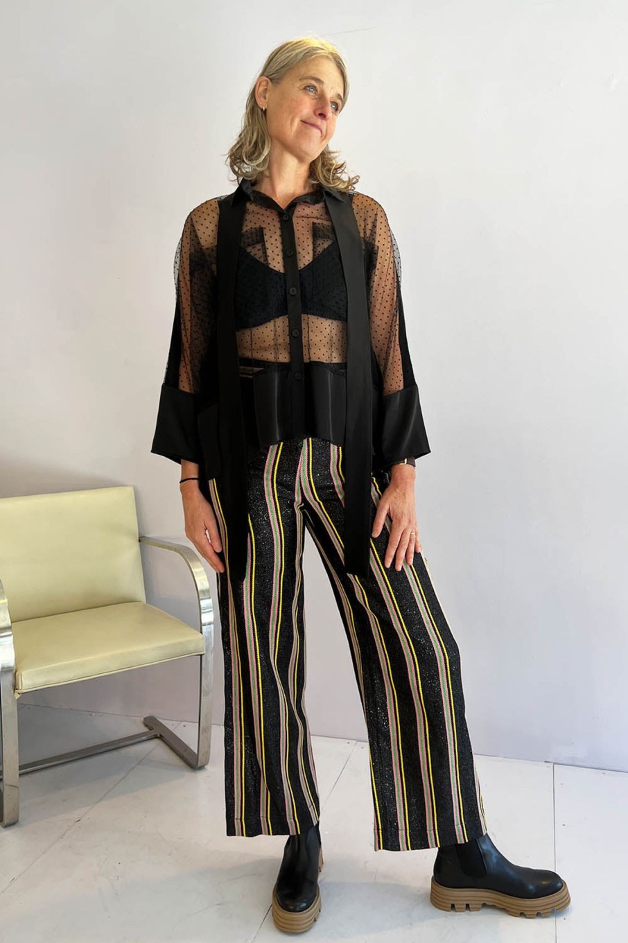 Women Benjamin Benmoyal Pants & Shorts | Benjamin Benmoyal-Striped Cassette Tape Trousers: Black Stripe