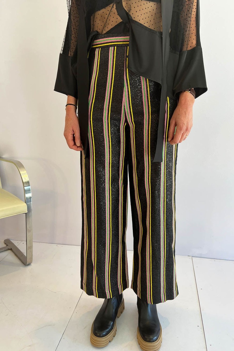 Women Benjamin Benmoyal Pants & Shorts | Benjamin Benmoyal-Striped Cassette Tape Trousers: Black Stripe