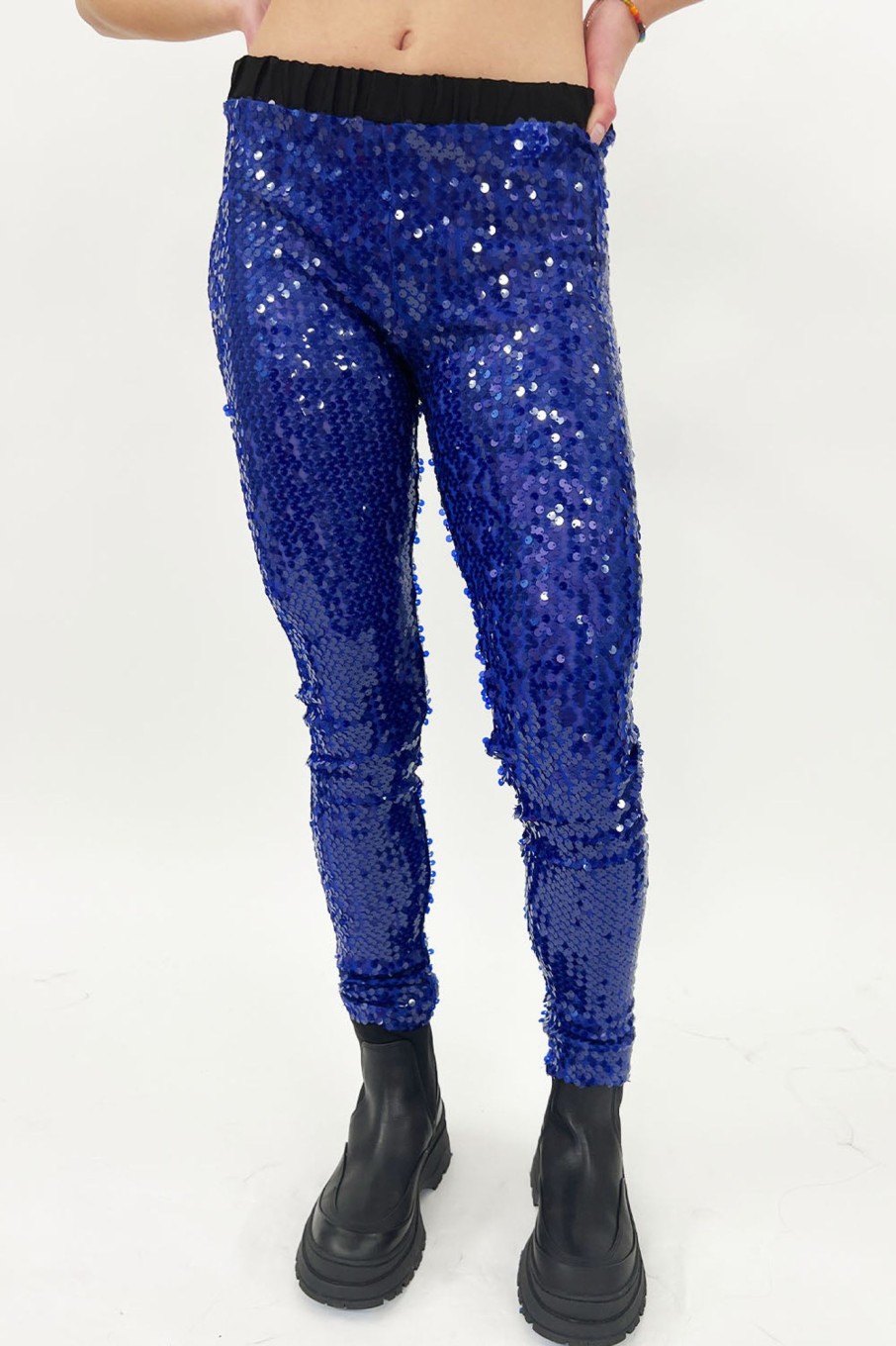 Women Ottod'ame Pants & Shorts | Ottod'Ame-Sequin Leggings: Blue