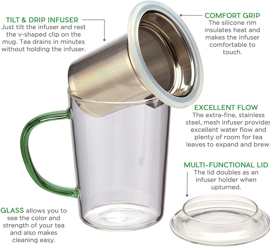 Lifestyle casaWare | Casaware-Glass Tea Infuser Mug: Green Handle