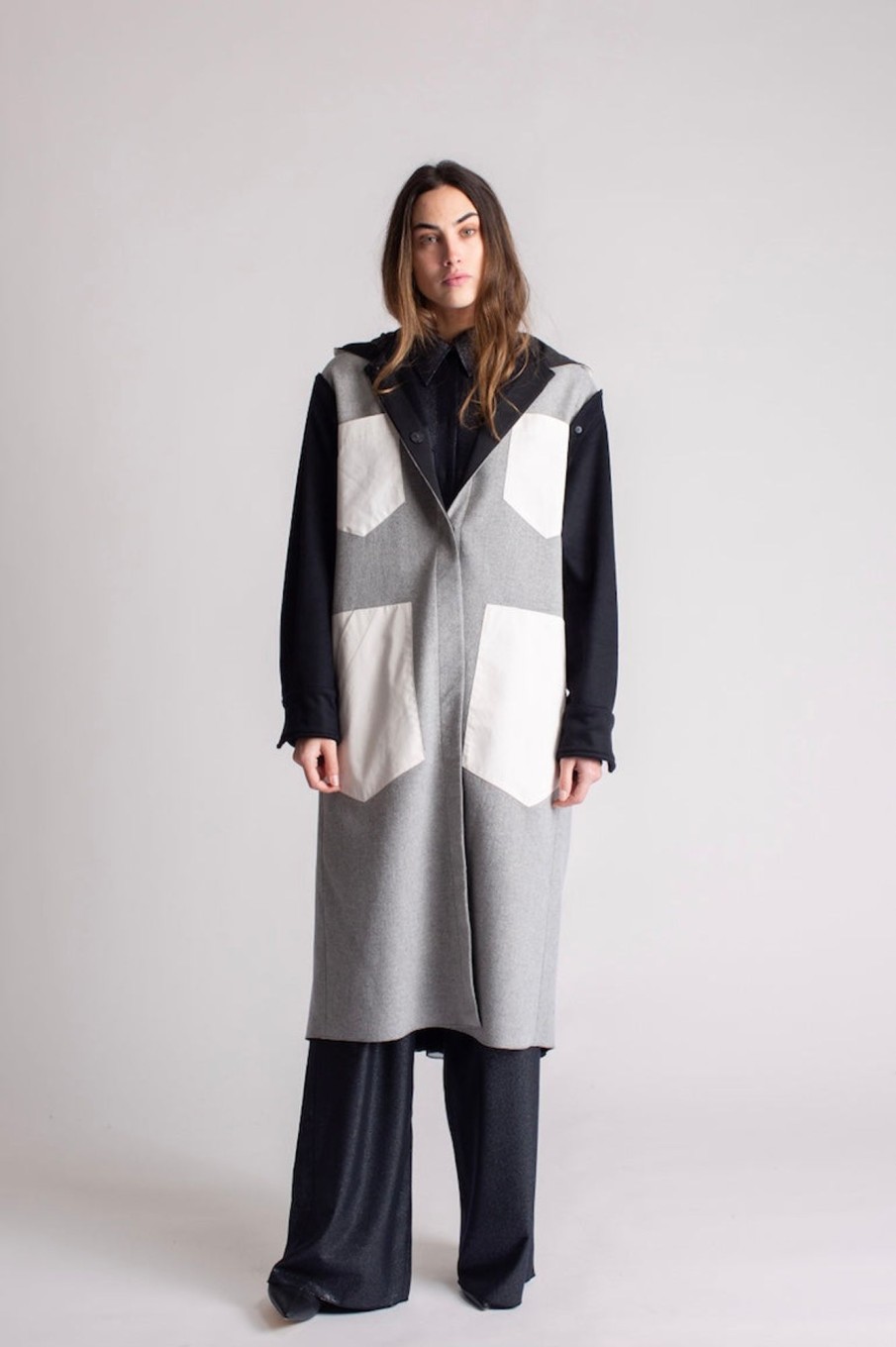 Women Francesca Marchisio Outerwear | Francesca Marchisio-Shirt Vest: Pearl & Black