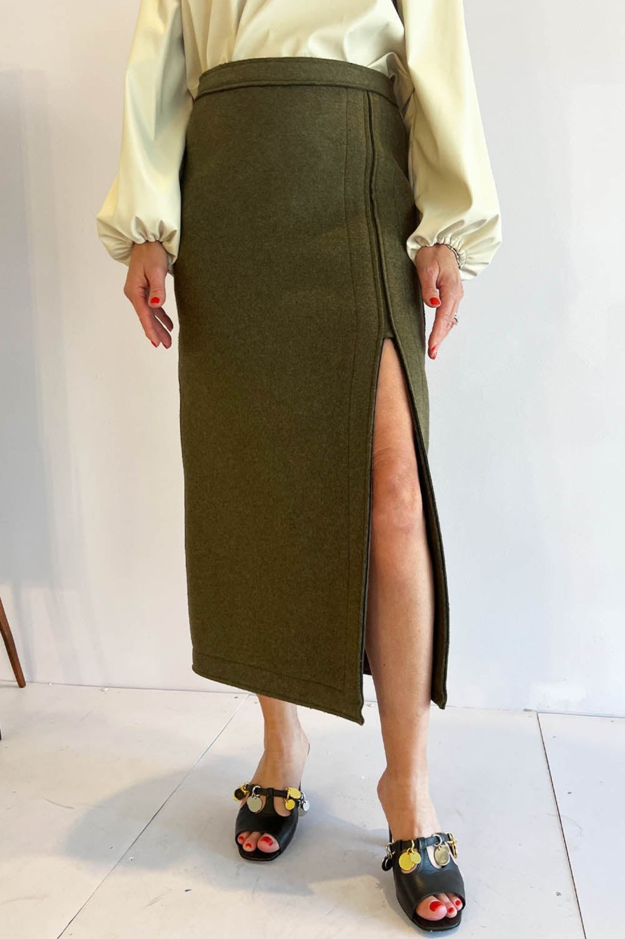 Women No. 21 Skirts | No. 21-Side Split Pencil Skirt: Khaki Green