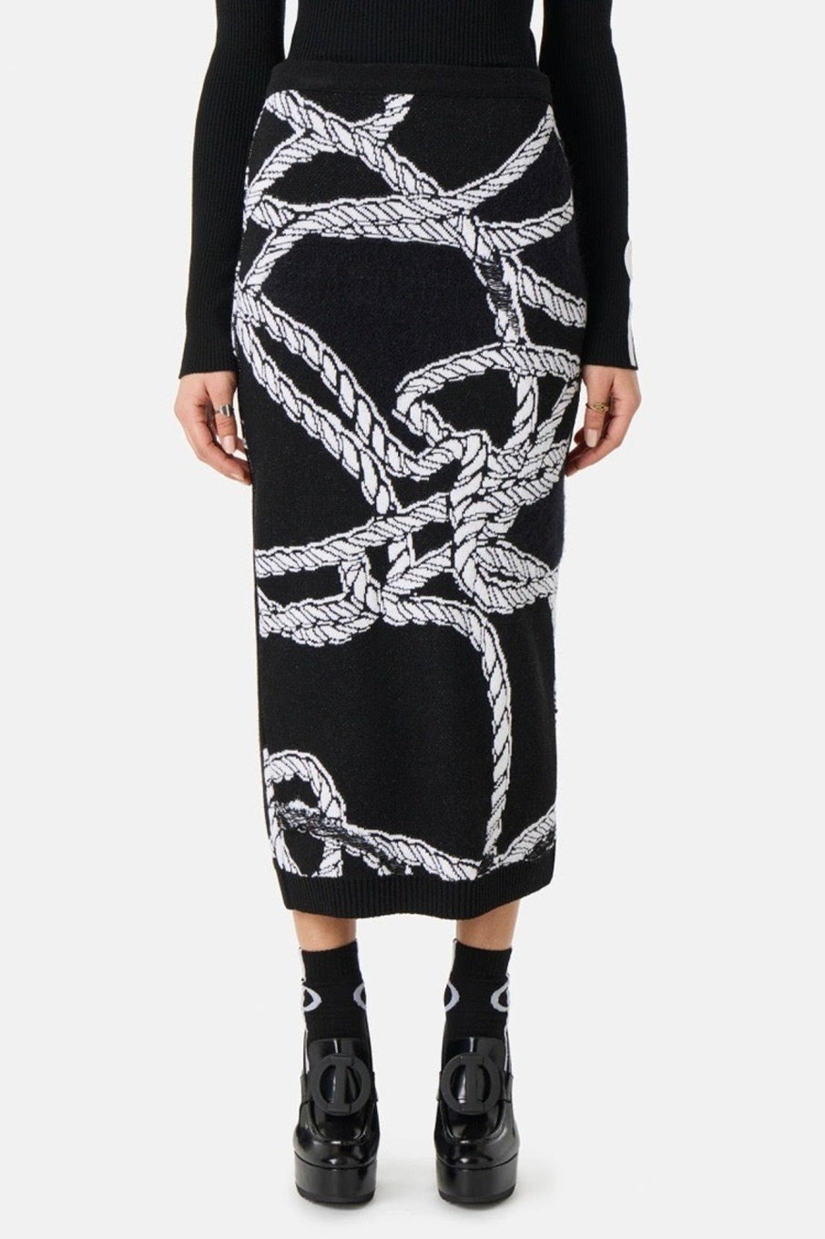 Women Iceberg Skirts | Iceberg-Ropes Pencil Skirt: Black/ White