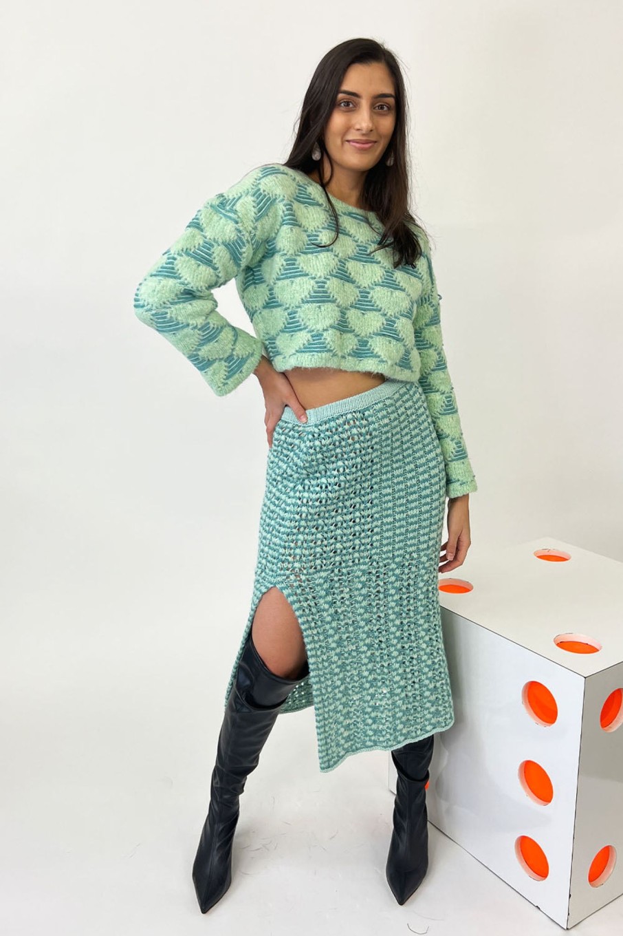 Women Marco Rambaldi Skirts | Marco Rambaldi-Braided Knitted Skirt: Green