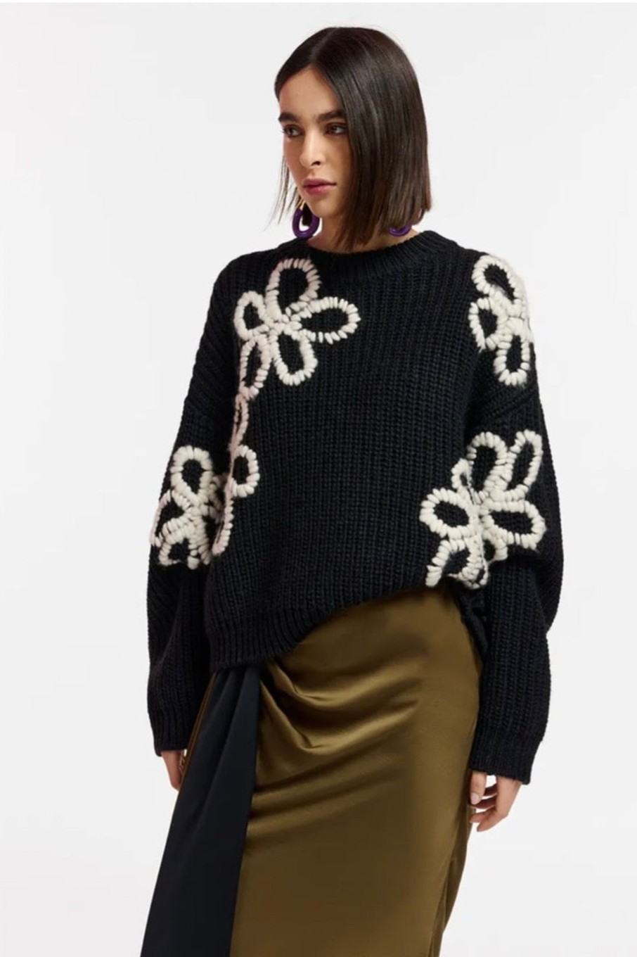 Women Essentiel Antwerp Sweaters | Essentiel Antwerp-Eschew Embroidered Pullover: Black