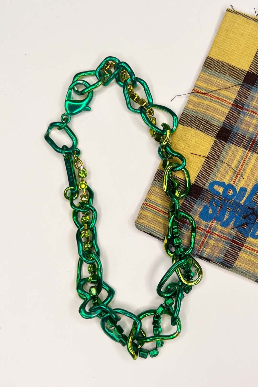 Women Collina Strada Jewelry | Collina Strada-Rhinestone Crushed Chain Necklace: Metallic Green Multi