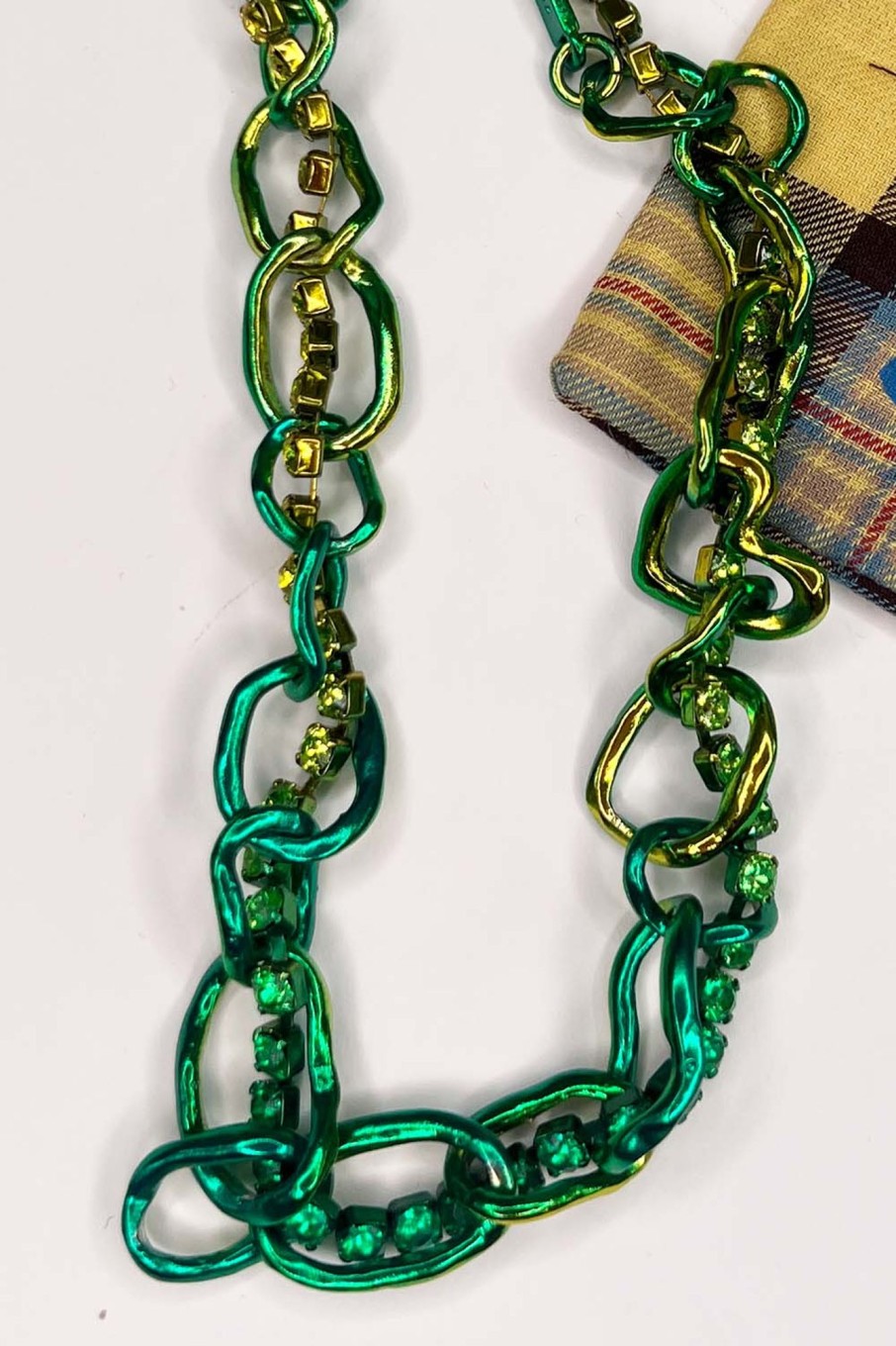 Women Collina Strada Jewelry | Collina Strada-Rhinestone Crushed Chain Necklace: Metallic Green Multi