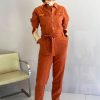 Women Essentiel Antwerp Jumpsuits & Rompers | Essentiel Antwerp-Bumpsuit Short Sleeve Dungarees: Fire Orange