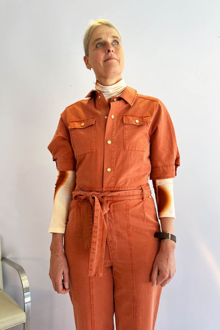 Women Essentiel Antwerp Jumpsuits & Rompers | Essentiel Antwerp-Bumpsuit Short Sleeve Dungarees: Fire Orange