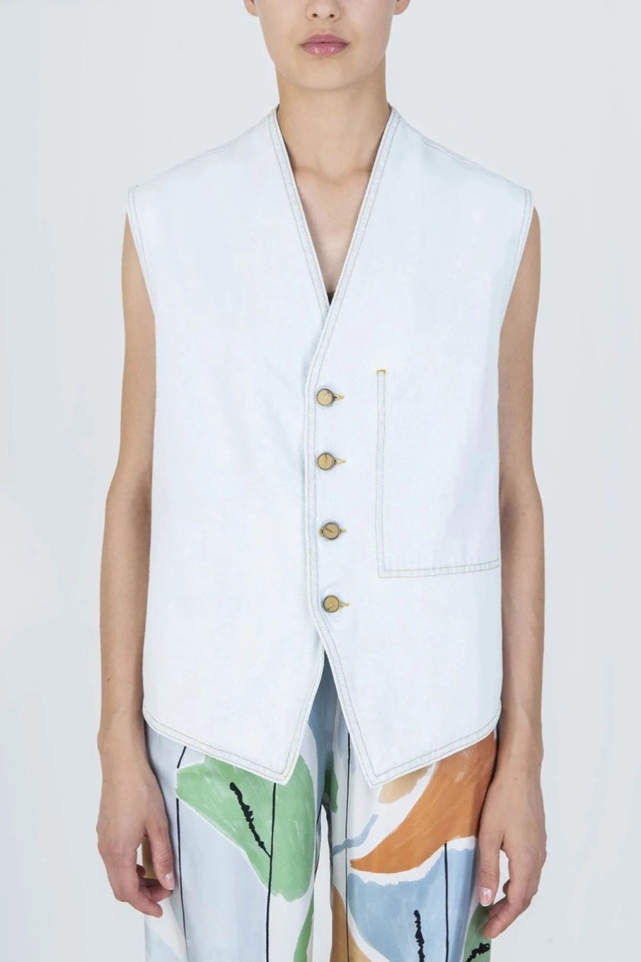 Women Alysi Outerwear | Alysi-Denim Vest: White Bleach