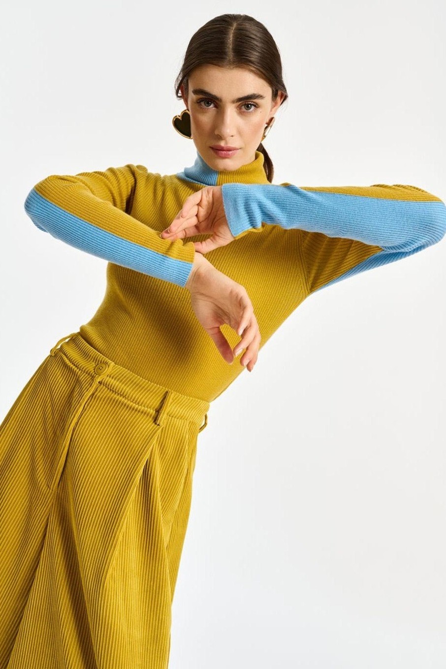 Women Essentiel Antwerp Tops | Essentiel Antwerp-Copy Turtleneck Sweater: Blue & Ochre