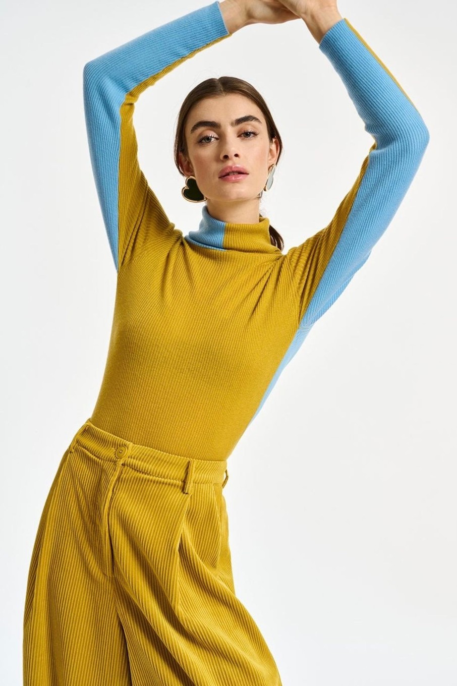 Women Essentiel Antwerp Tops | Essentiel Antwerp-Copy Turtleneck Sweater: Blue & Ochre