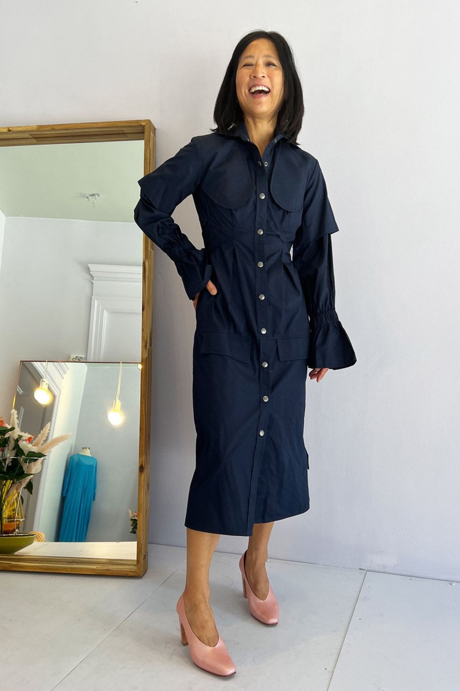 Women Thebe Magugu Dresses | Thebe Magugu-Utility Shirtdress: Navy