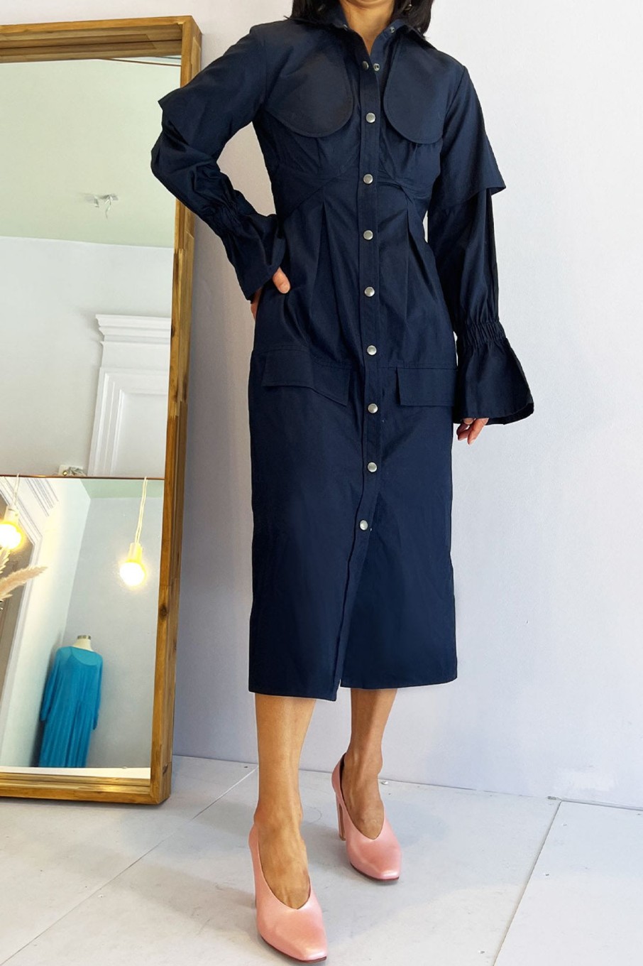 Women Thebe Magugu Dresses | Thebe Magugu-Utility Shirtdress: Navy