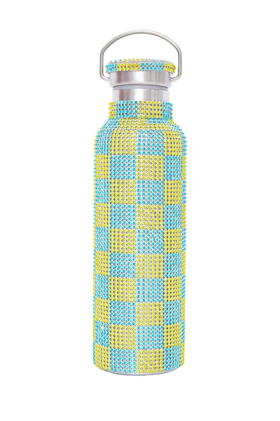 Lifestyle Collina Strada | Collina Strada-Rhinestone Water Bottle: Yellow/ Turquoise Checkered