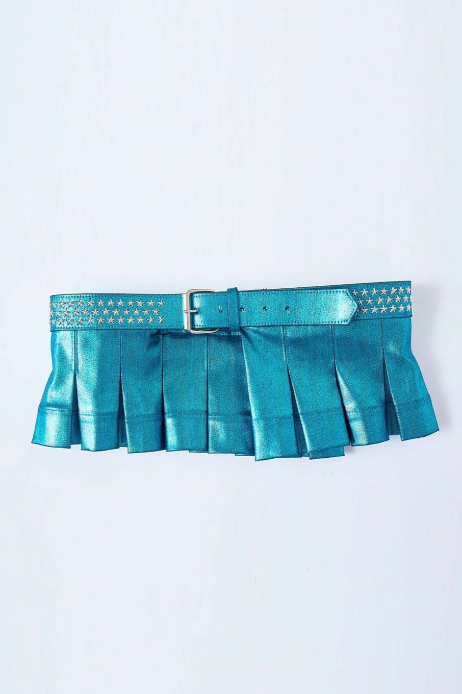 Women Collina Strada Belts | Collina Strada-Pleated Belt: Metallic Turquoise