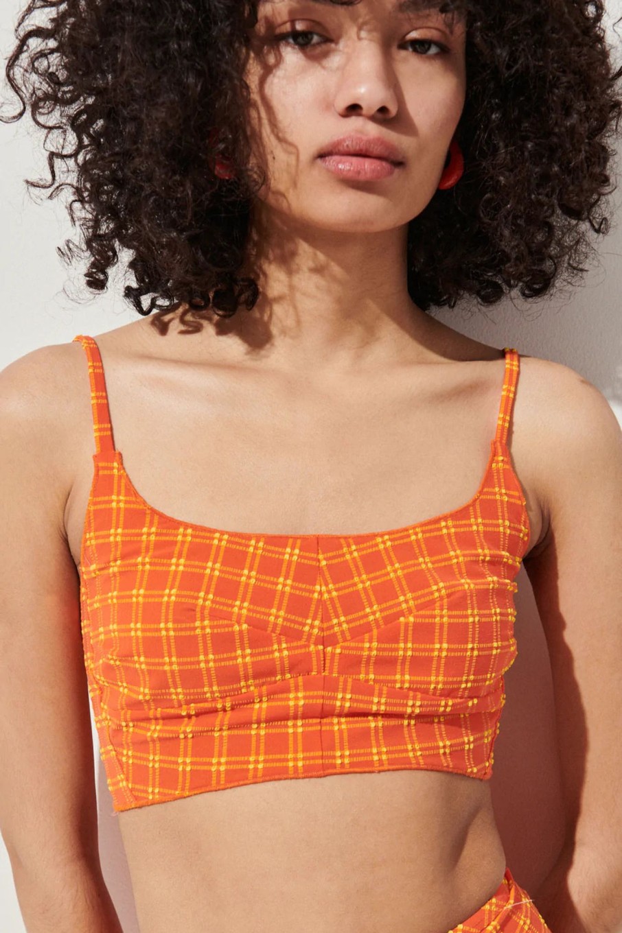 Women Rachel Comey Swimwear | Rachel Comey-Labora Swim Top: Orange Plaid