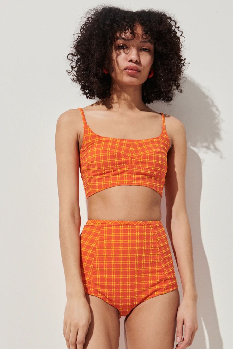 Women Rachel Comey Swimwear | Rachel Comey-Labora Swim Top: Orange Plaid