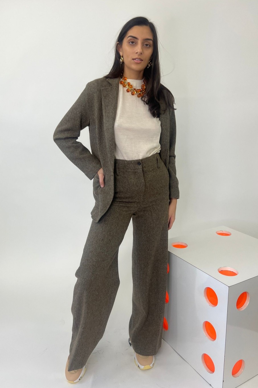 Women Diega Pants & Shorts | Diega-Pomeo Trouser: Brown Tweed