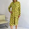 Women Alysi Dresses | Alysi-Long Sleeve Dress: Lime Check