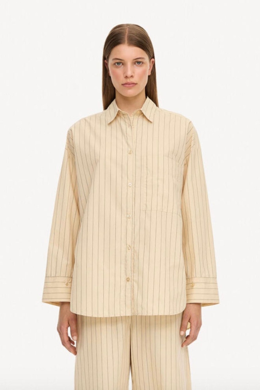 Women By Malene Birger Tops | By Malene Birger-Derris Shirt: Cream Pinstripe