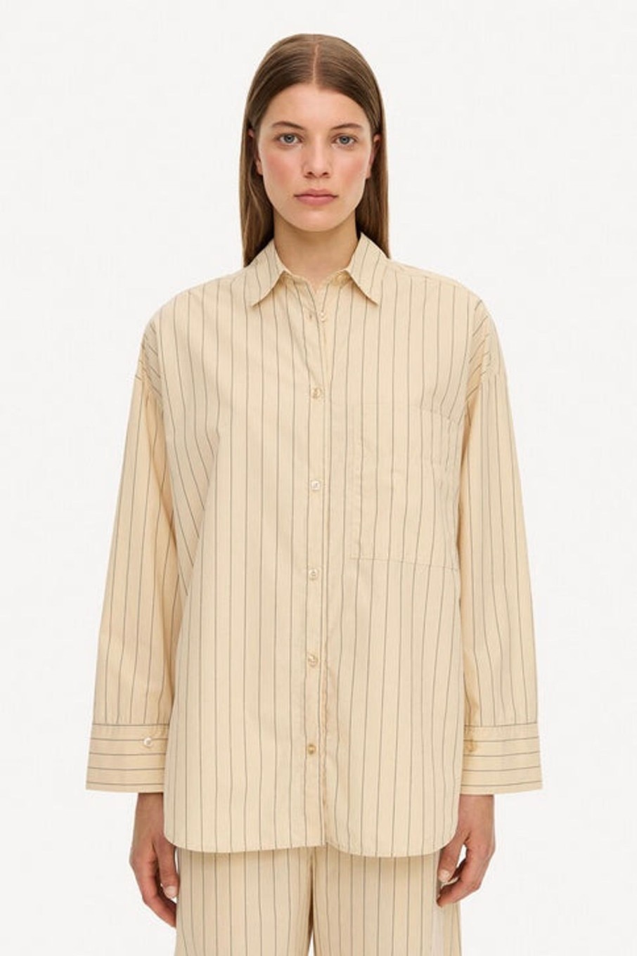 Women By Malene Birger Tops | By Malene Birger-Derris Shirt: Cream Pinstripe