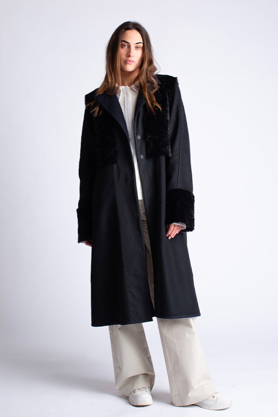 Women Francesca Marchisio Outerwear | Francesca Marchisio-Timeless Coat: Navy & Black